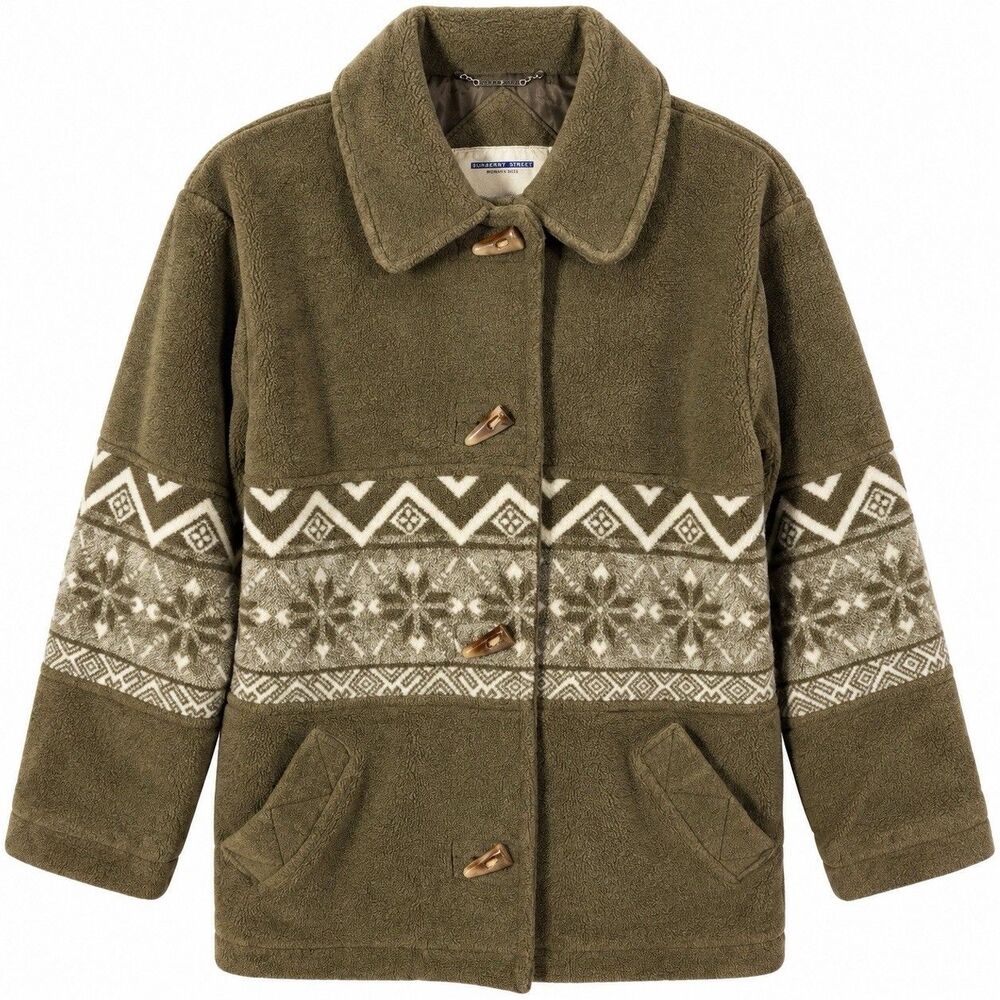 Vintage Mulberry Street Fleece Jacket Womens Medium Nordic Fair Isle Made Russia